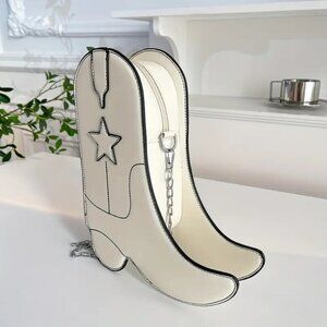 Unique Boot-Shaped Shoulder Bag (Color: Cream/White)